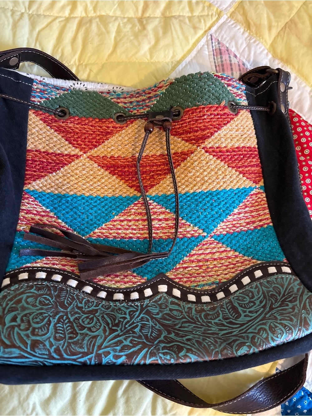 Myra Bag Multicolor Woven Shoulder Bag with SouthwestTurquoise and Coral Accents